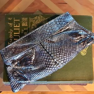 Lauren Merkin Silver Snake Leather Clutch